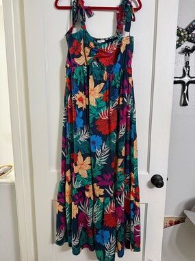 Skies Are Blue Navy Floral Sundress with Red & Teal Accents